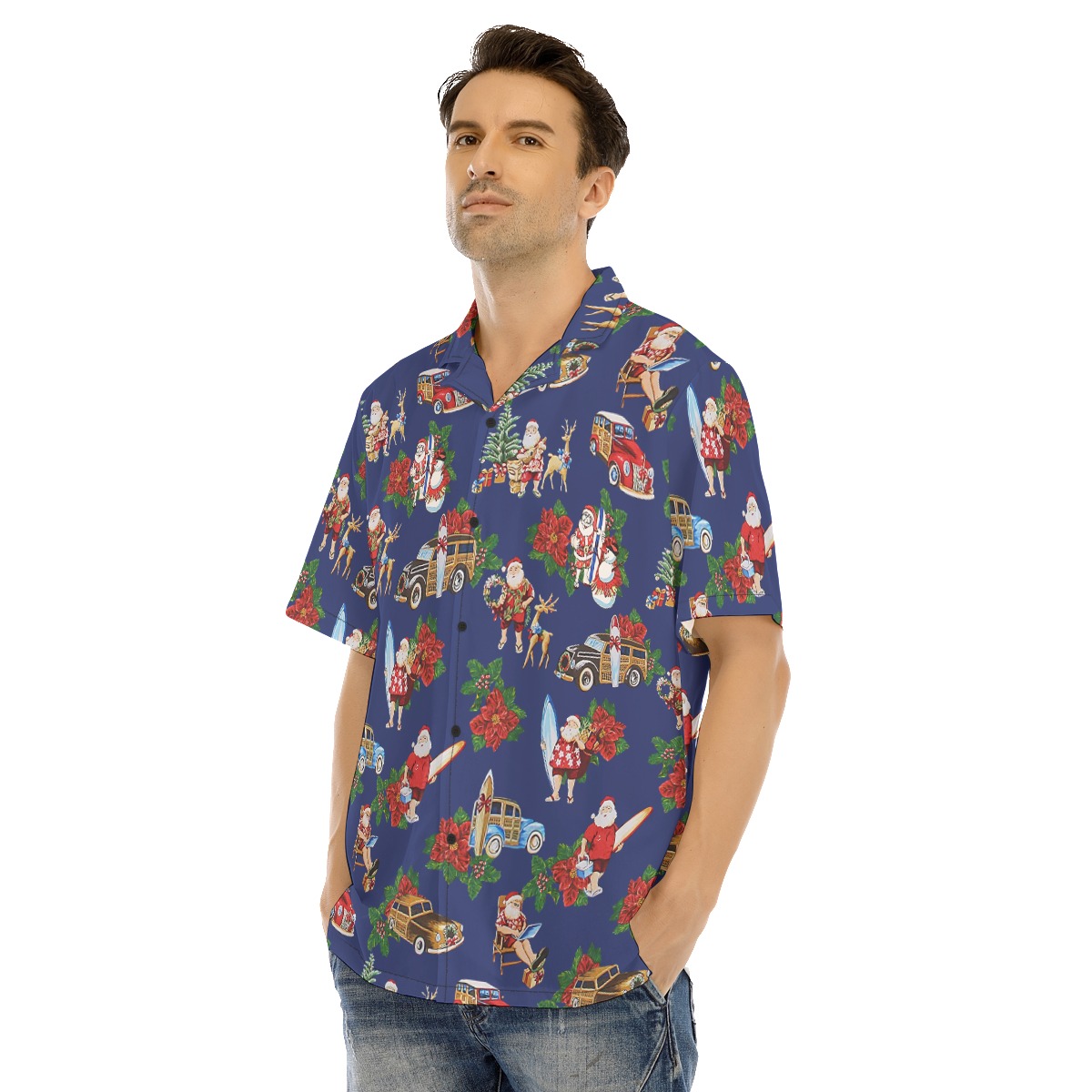 Santa On The Beach Blue Hawaiian Shirt For Men