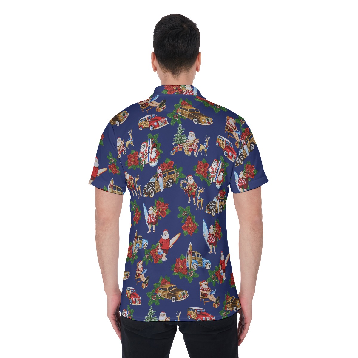 Tropical Santa Blue Hawaiian Polo Shirt For Men