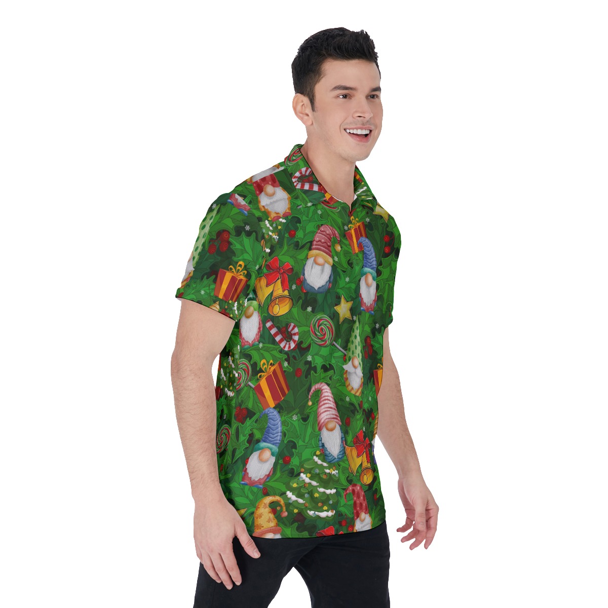 Tropical Gnomes Green Hawaiian Polo Shirt For Men