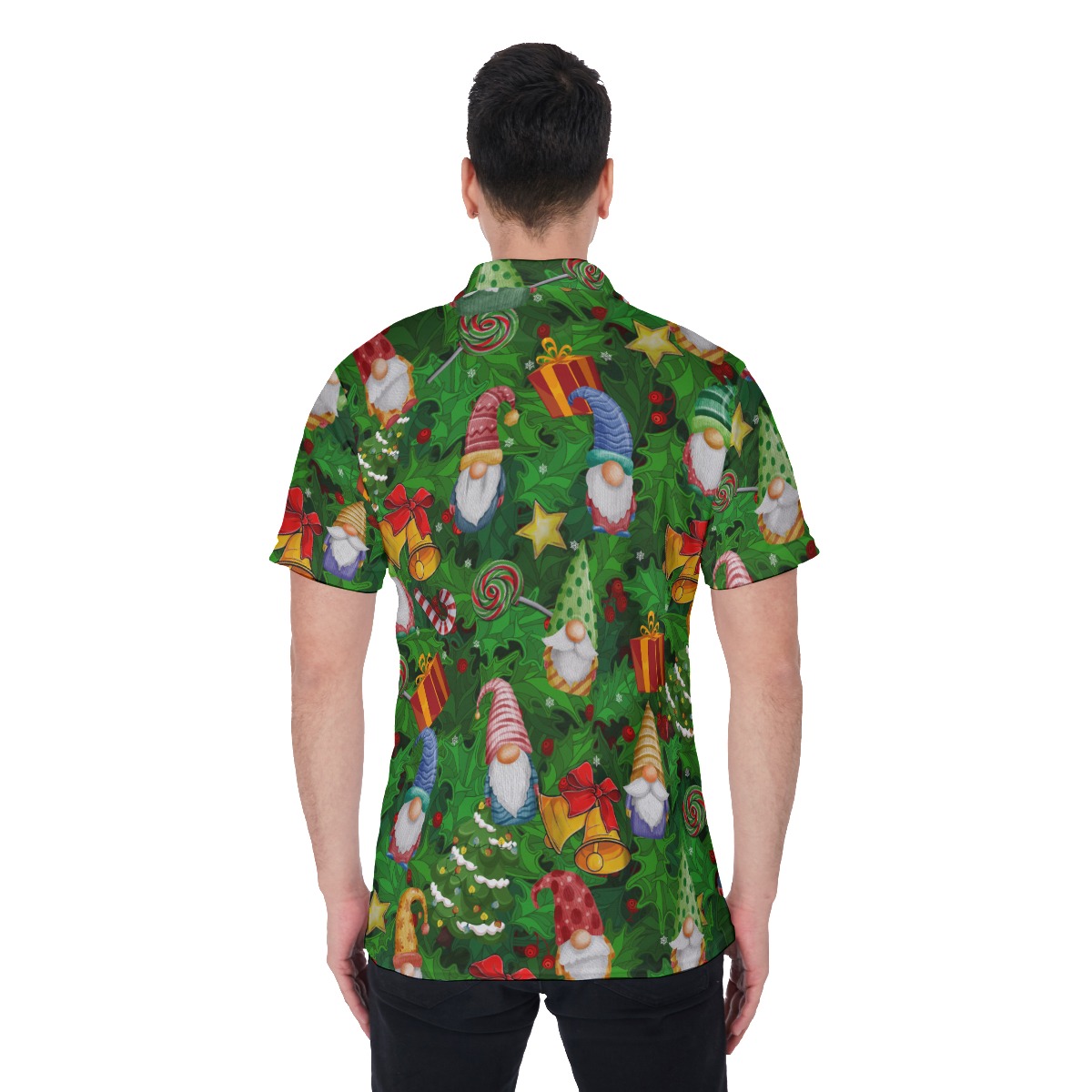 Tropical Gnomes Green Hawaiian Polo Shirt For Men