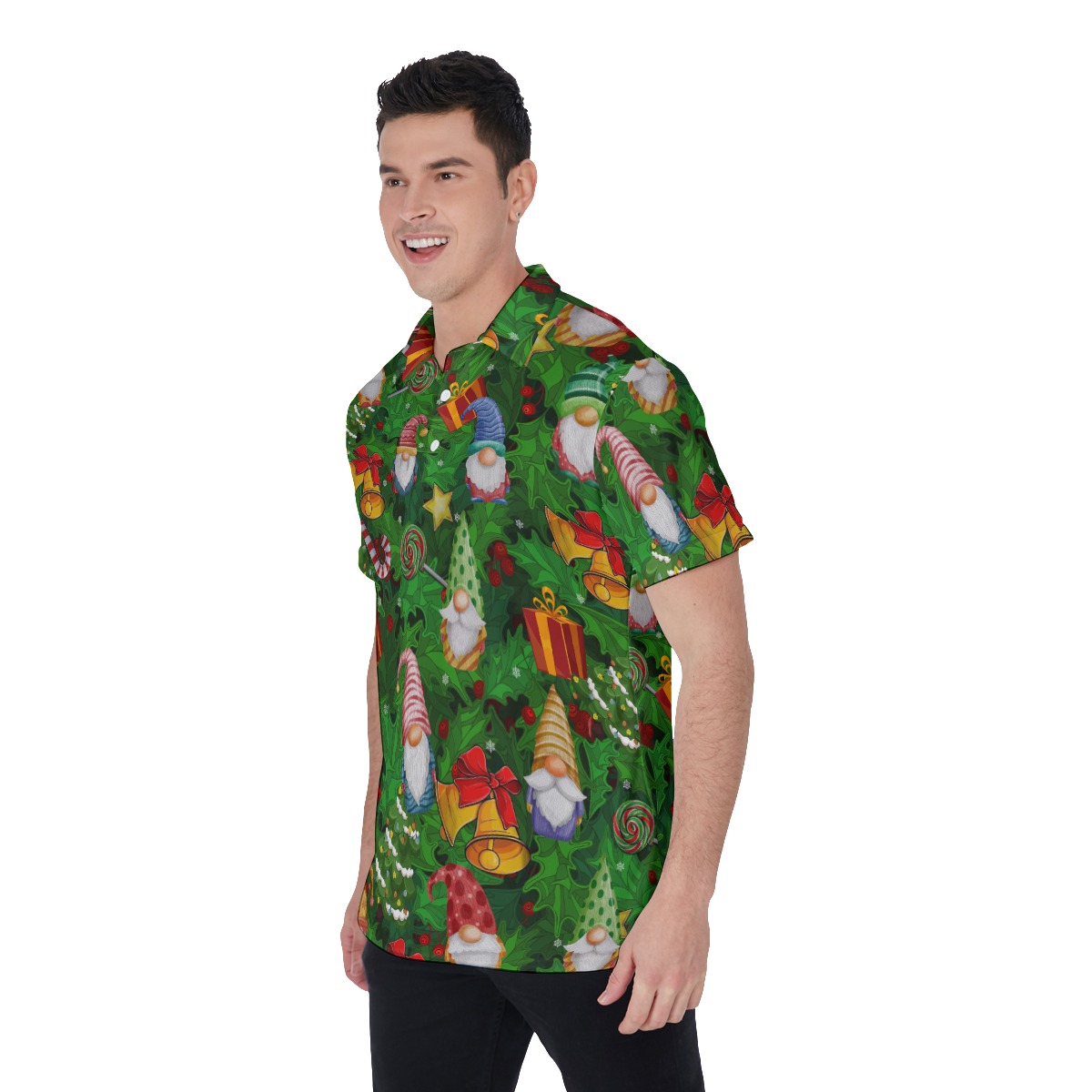 Tropical Gnomes Green Hawaiian Polo Shirt For Men