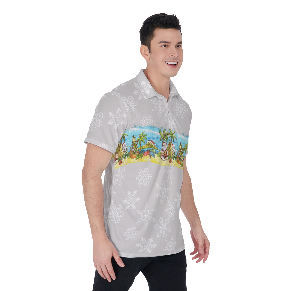 Cool Santa Mele Kalikamaka Hawaiian Polo Shirt For Men