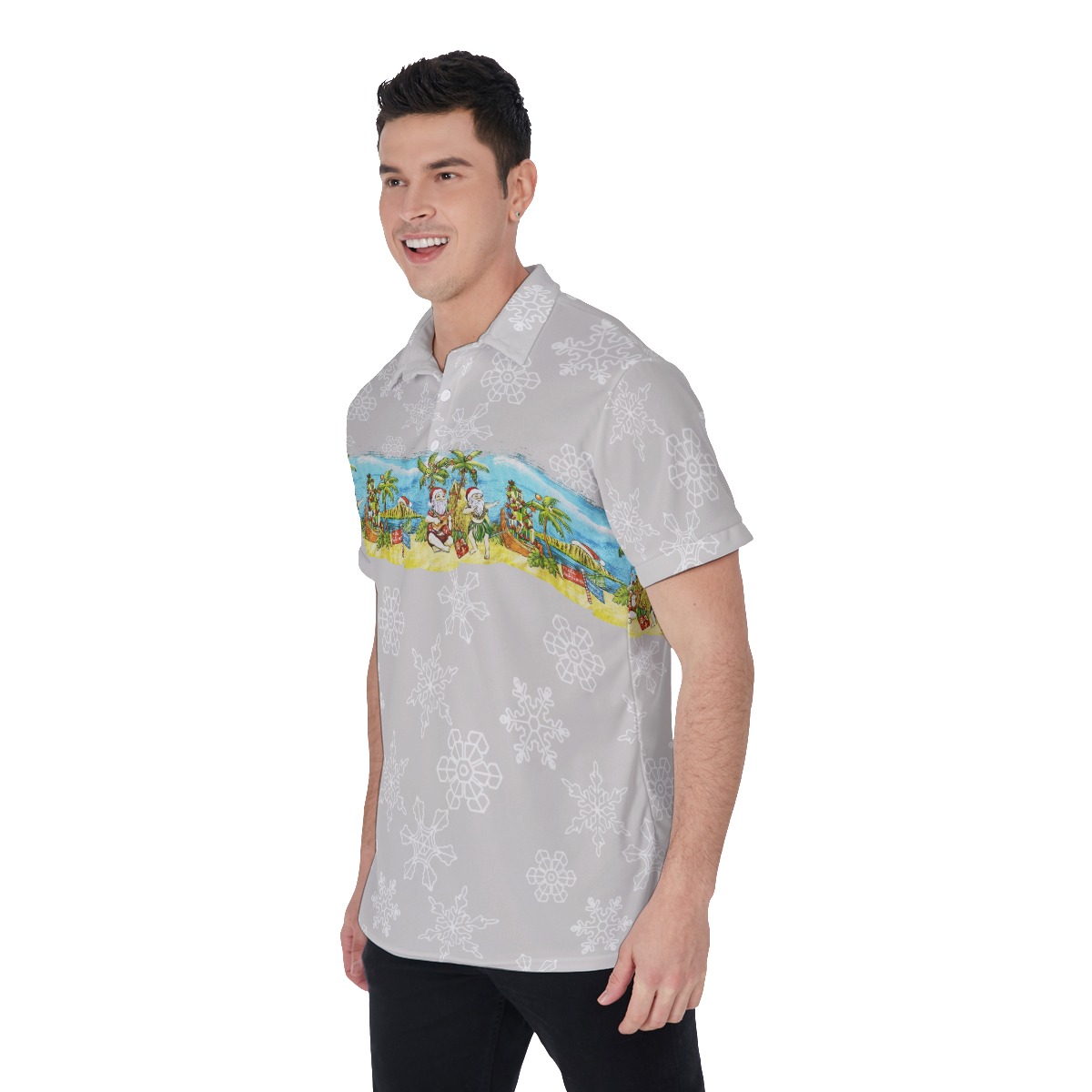 Cool Santa Mele Kalikamaka Hawaiian Polo Shirt For Men