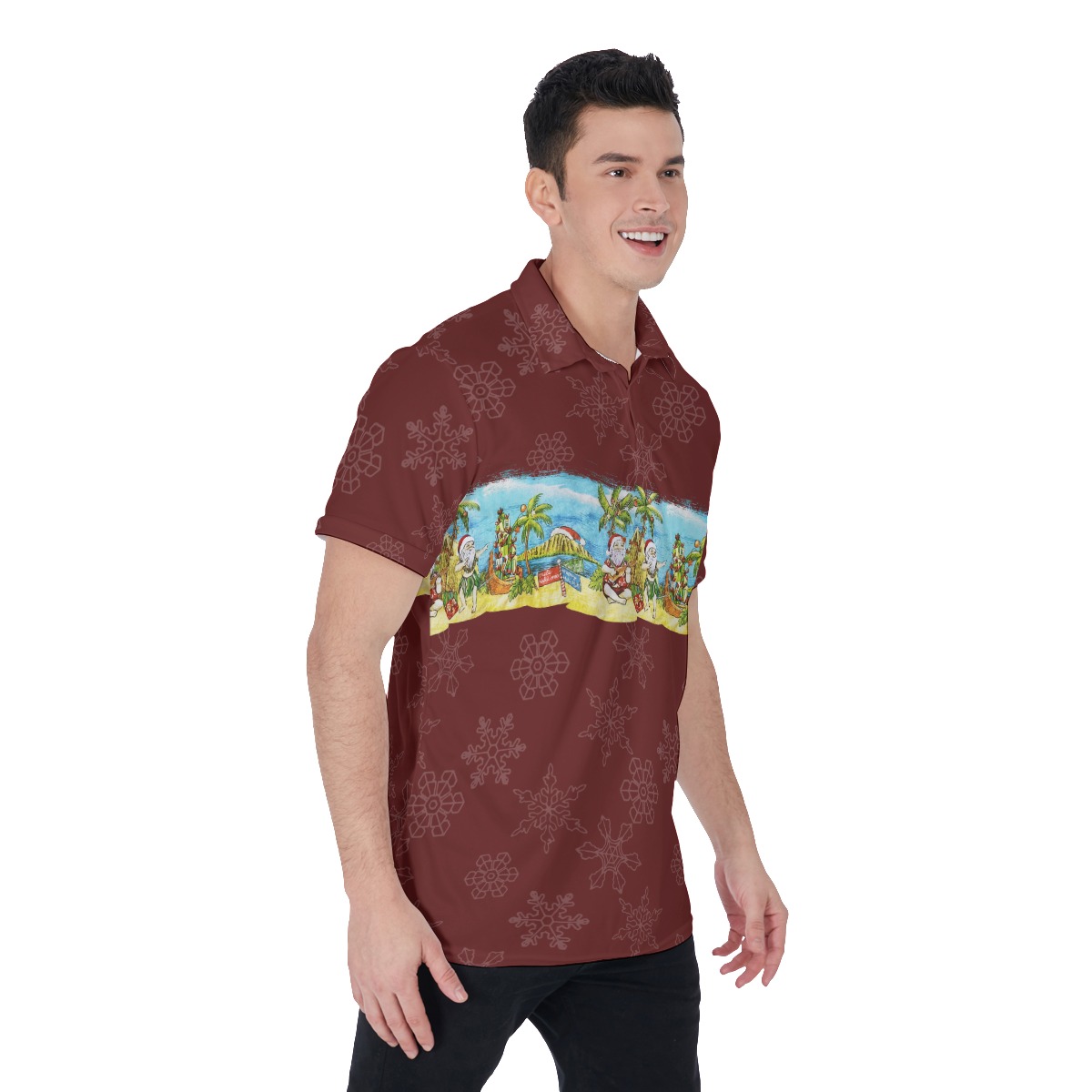 Pacific Santa Claus Red Hawaiian Polo Shirt For Men