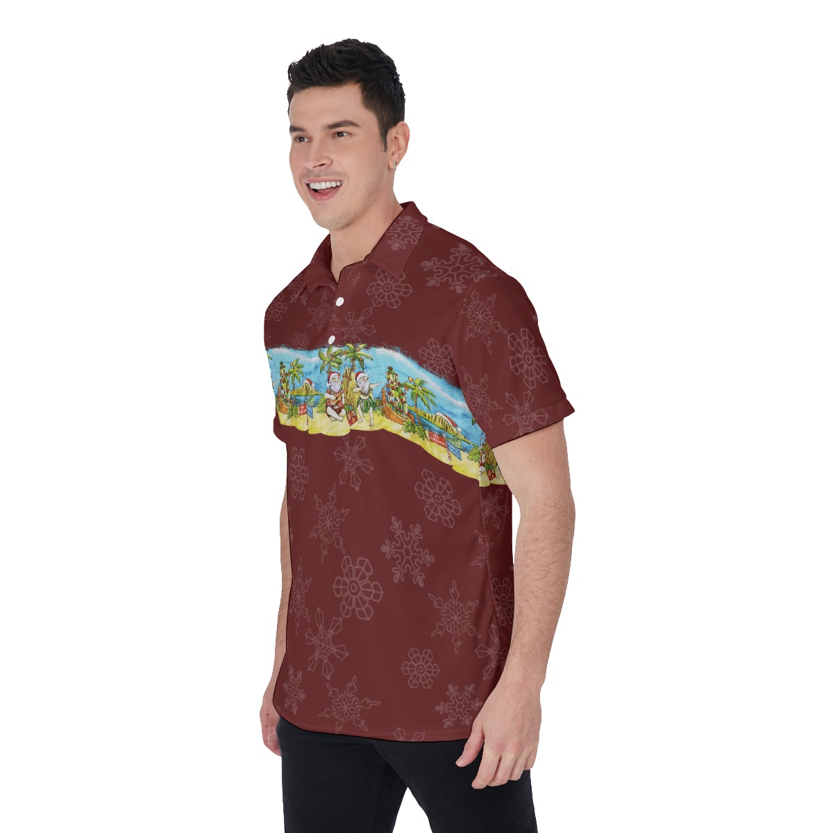 Pacific Santa Claus Red Hawaiian Polo Shirt For Men