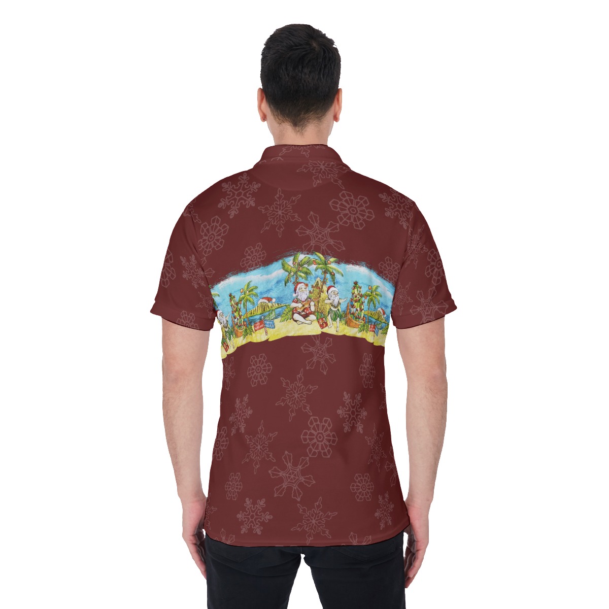 Pacific Santa Claus Red Hawaiian Polo Shirt For Men