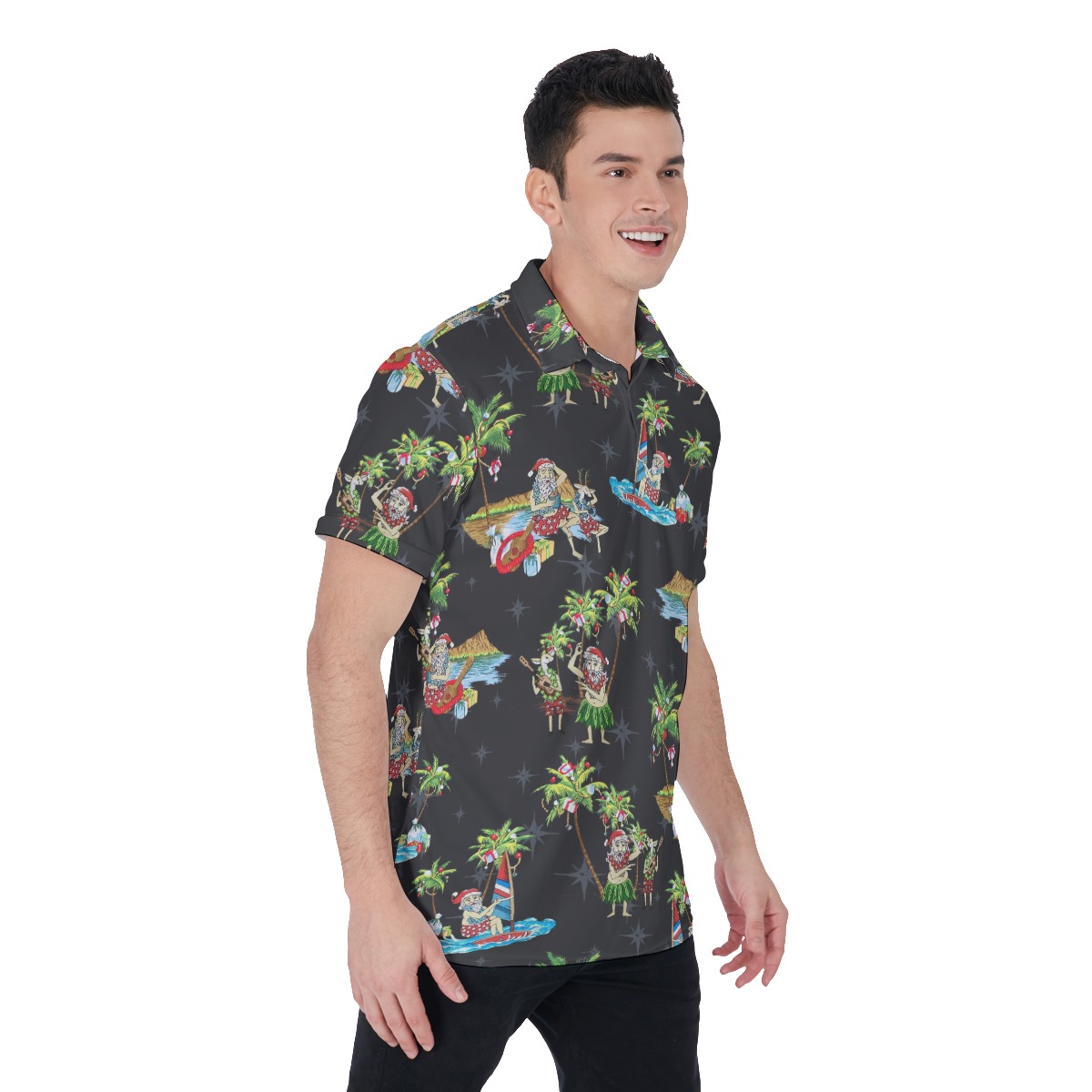Cool Beach Santa Claus Hawaiian Polo Shirt For Men