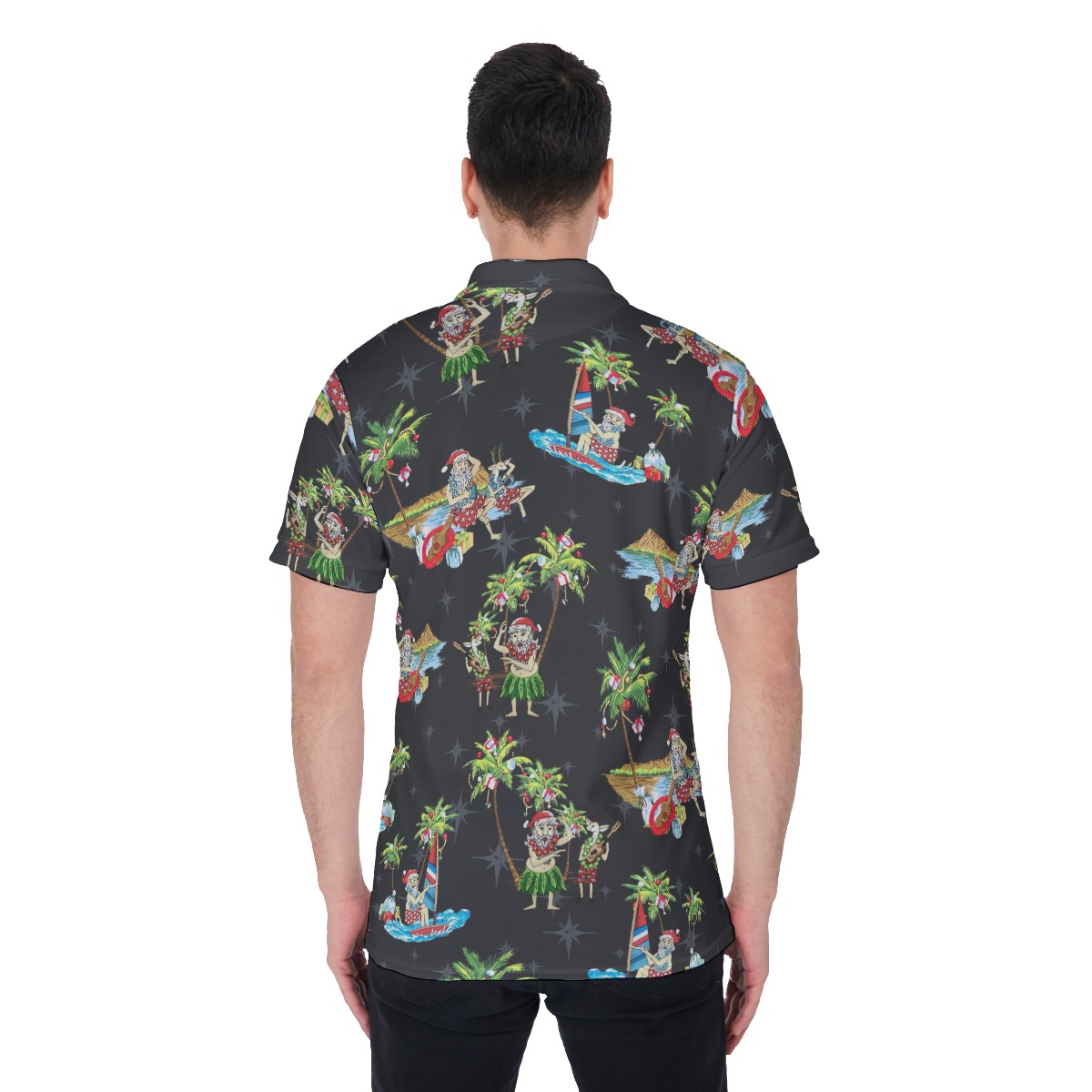 Cool Beach Santa Claus Hawaiian Polo Shirt For Men