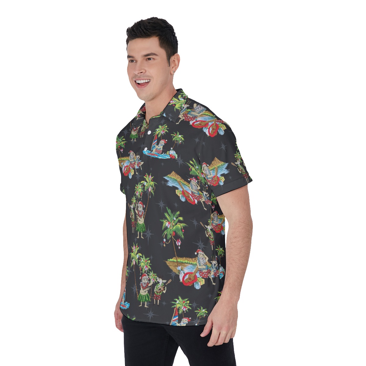 Cool Beach Santa Claus Hawaiian Polo Shirt For Men