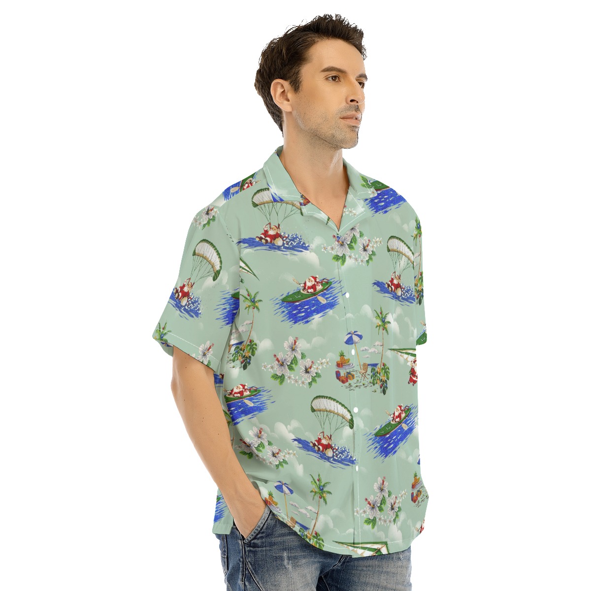 Tropical Santa Christmas Hawaiian Shirt For Men