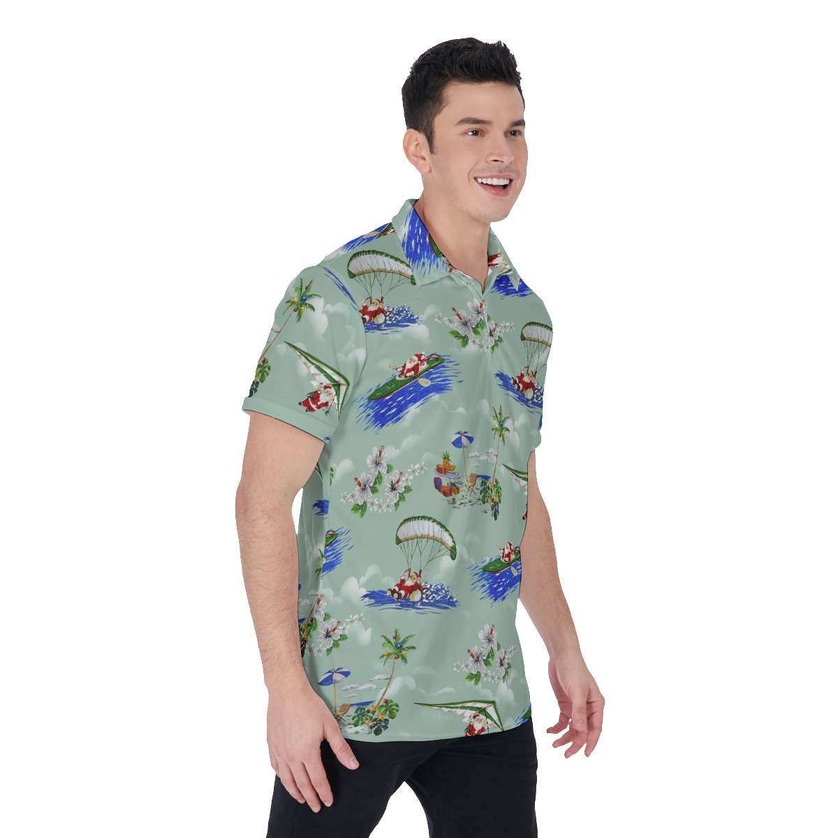 Pacific Santa Tropical Hawaiian Polo Shirt For Men