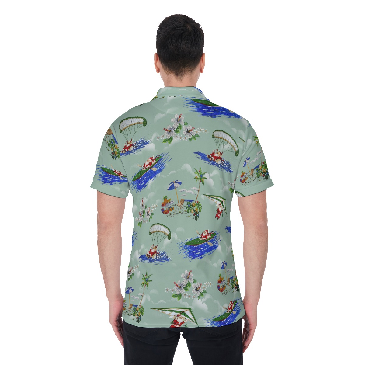 Pacific Santa Tropical Hawaiian Polo Shirt For Men
