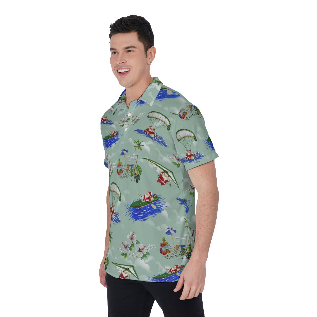 Pacific Santa Tropical Hawaiian Polo Shirt For Men