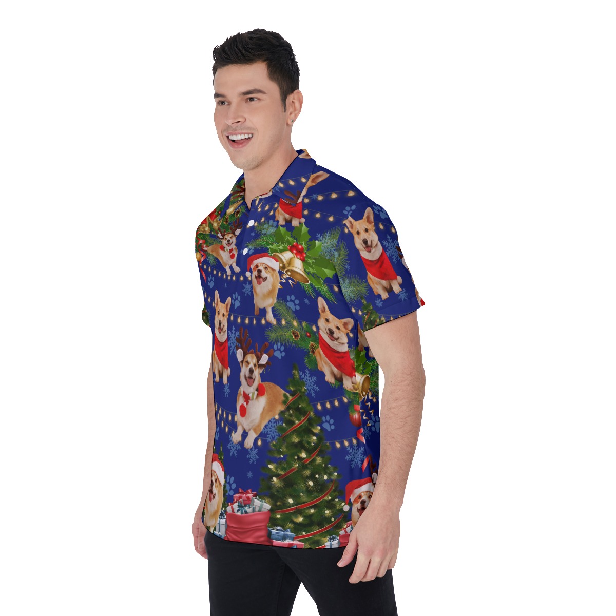 Men's Lovely Dog Blue Christmas Hawaiian Polo Shirt