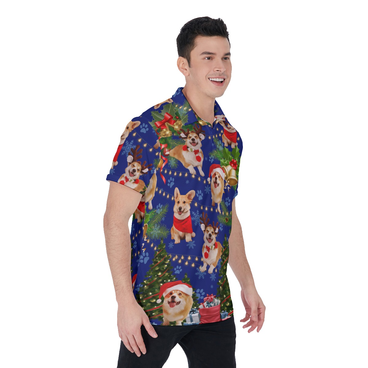 Men's Lovely Dog Blue Christmas Hawaiian Polo Shirt