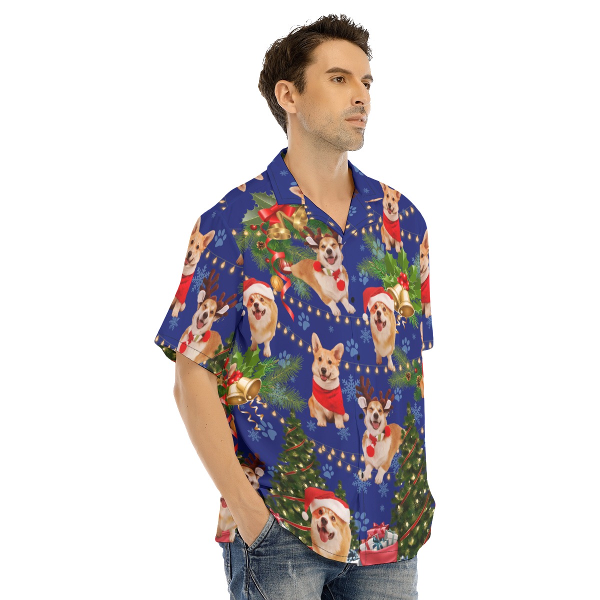 Cute Dog Christmas Hawaiian Shirt For Men