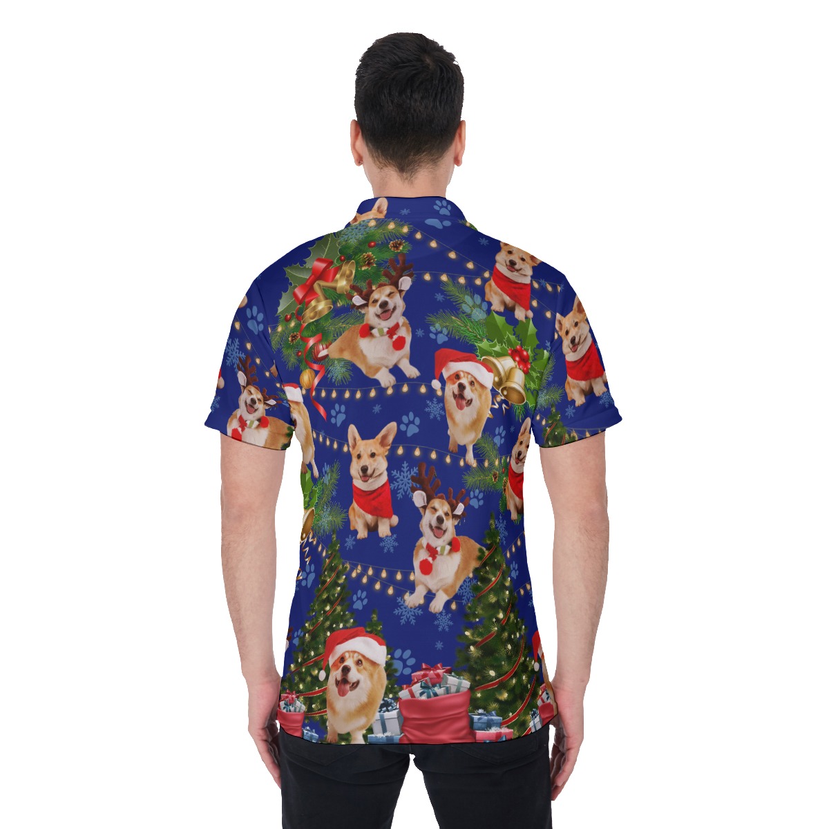 Men's Lovely Dog Blue Christmas Hawaiian Polo Shirt