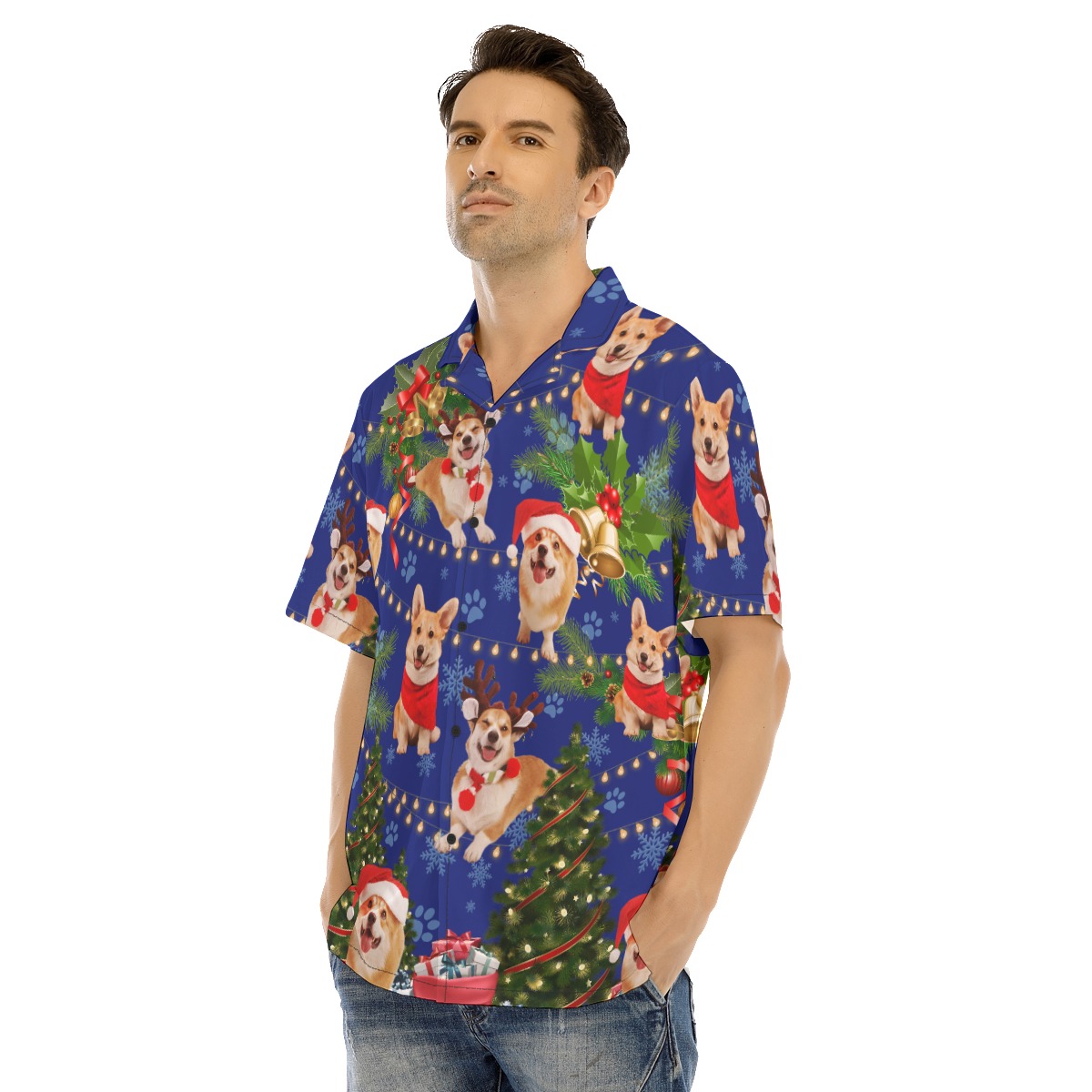 Cute Dog Christmas Hawaiian Shirt For Men