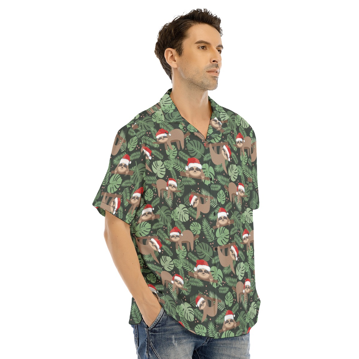 Men's Sloth Santa Tropical Christmas Hawaiian Shirt