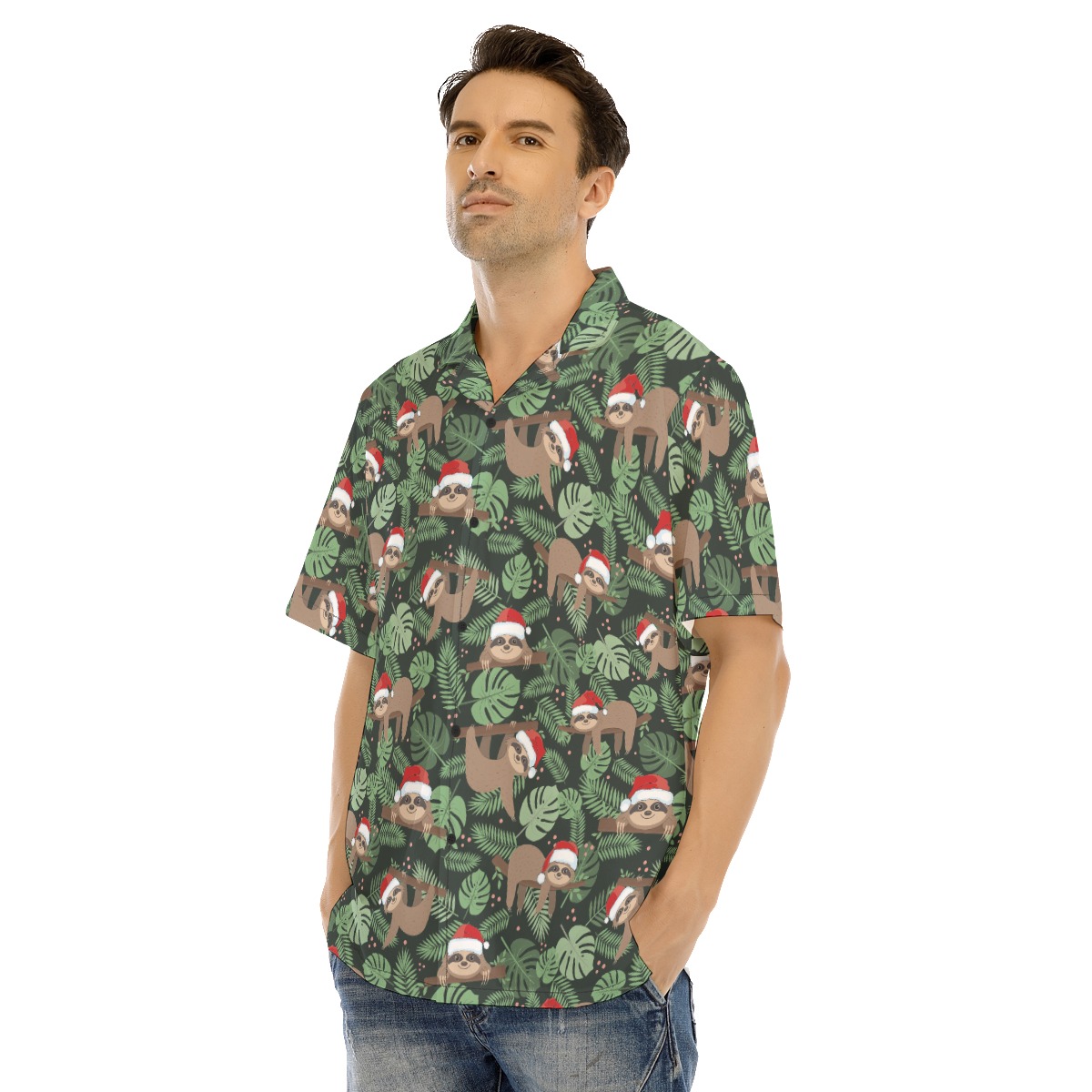 Men's Sloth Santa Tropical Christmas Hawaiian Shirt