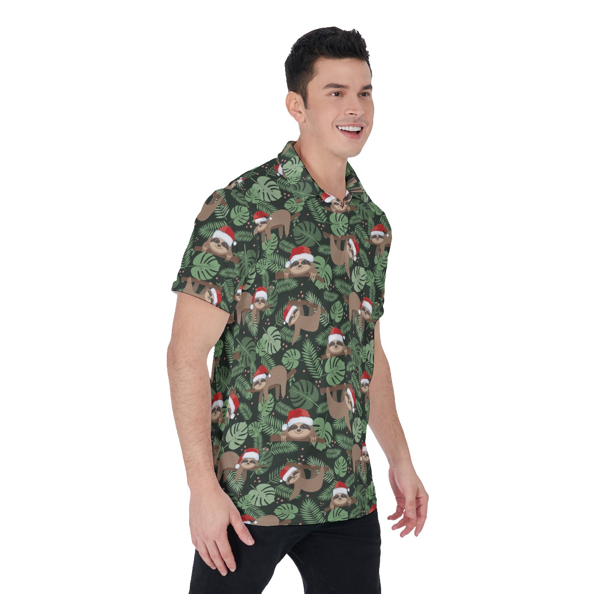 Cute Sloth Santa Hawaiian Polo Shirt For Men