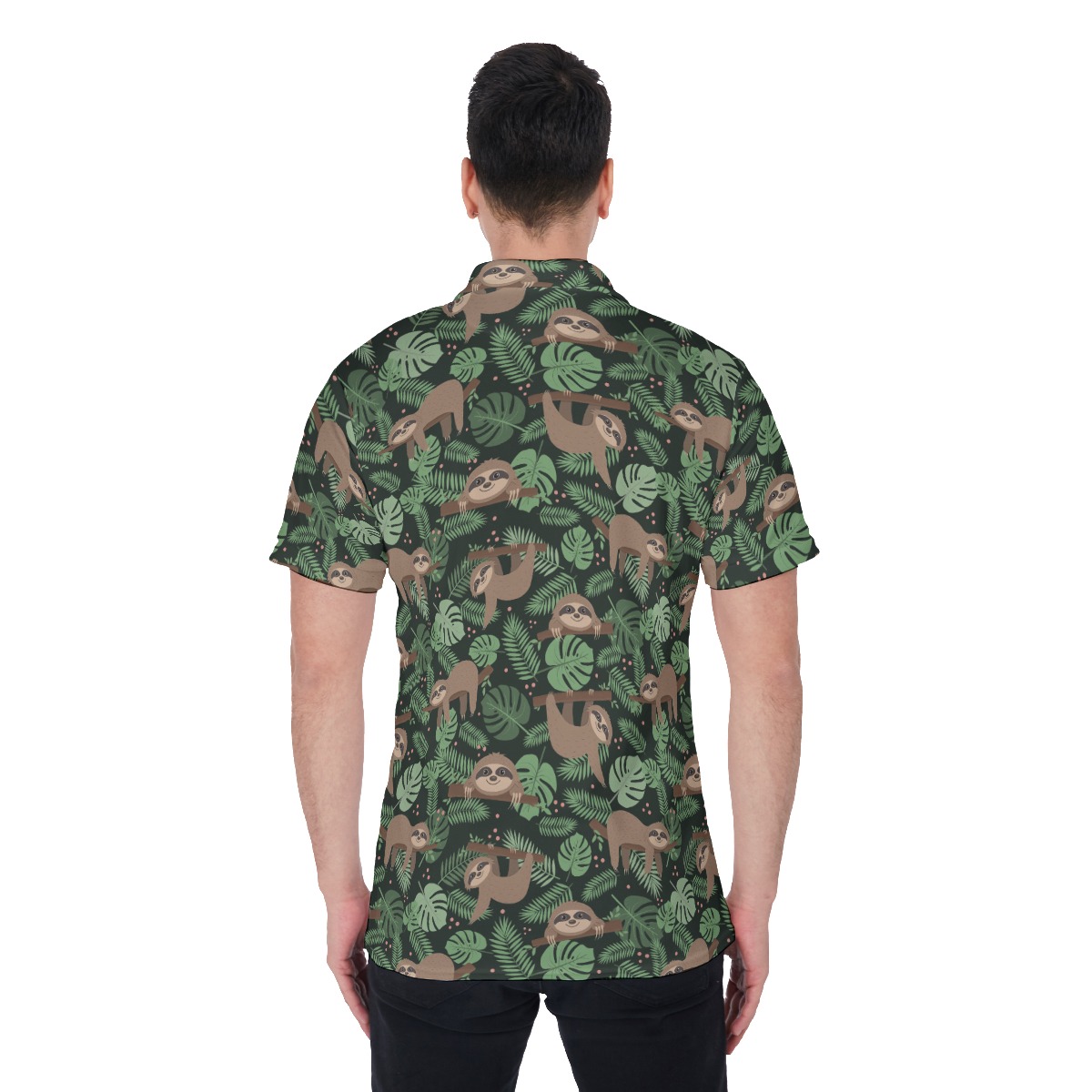 Men's Lazy Sloth Green Hawaiian Polo Shirt