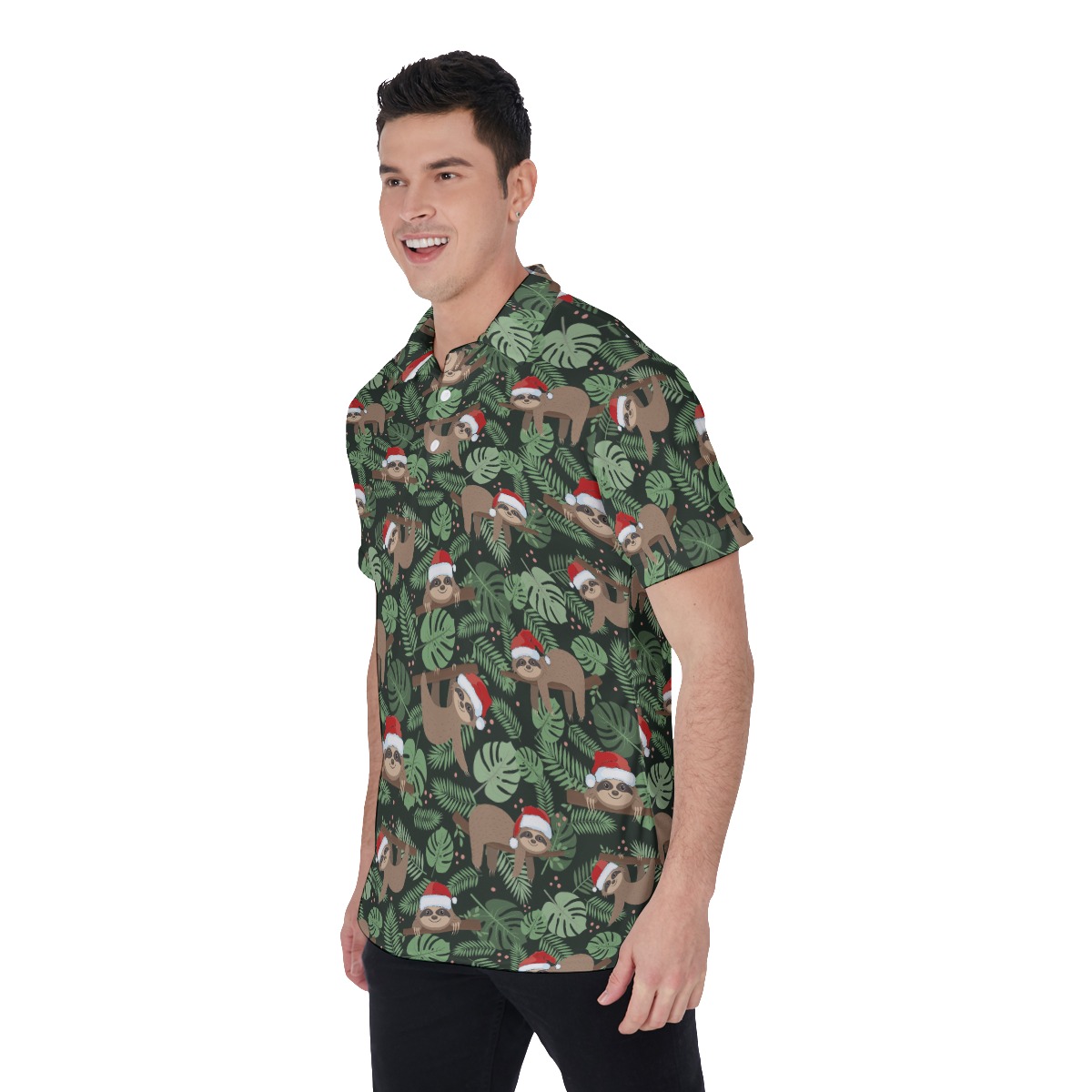 Cute Sloth Santa Hawaiian Polo Shirt For Men