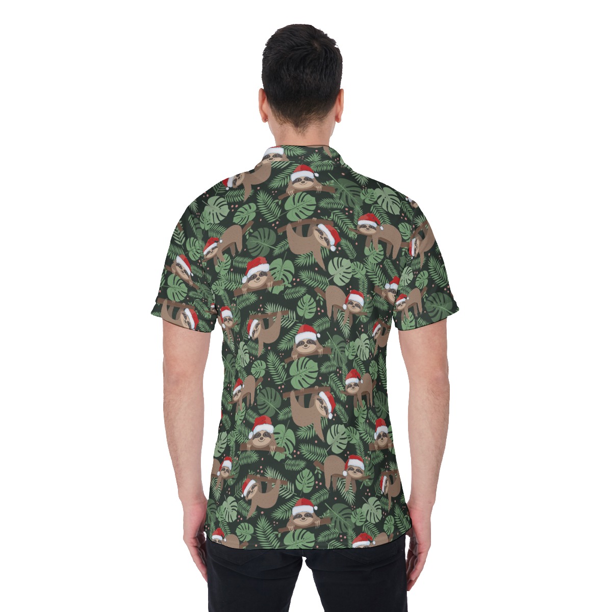 Cute Sloth Santa Hawaiian Polo Shirt For Men