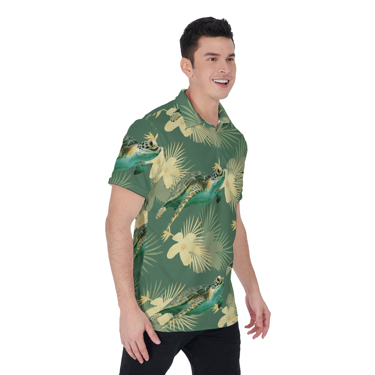 Green Sea Turtle Hawaiian Polo Shirt For Men