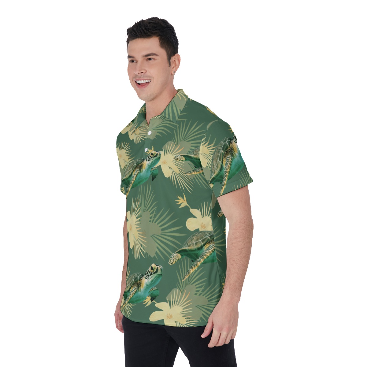 Green Sea Turtle Hawaiian Polo Shirt For Men