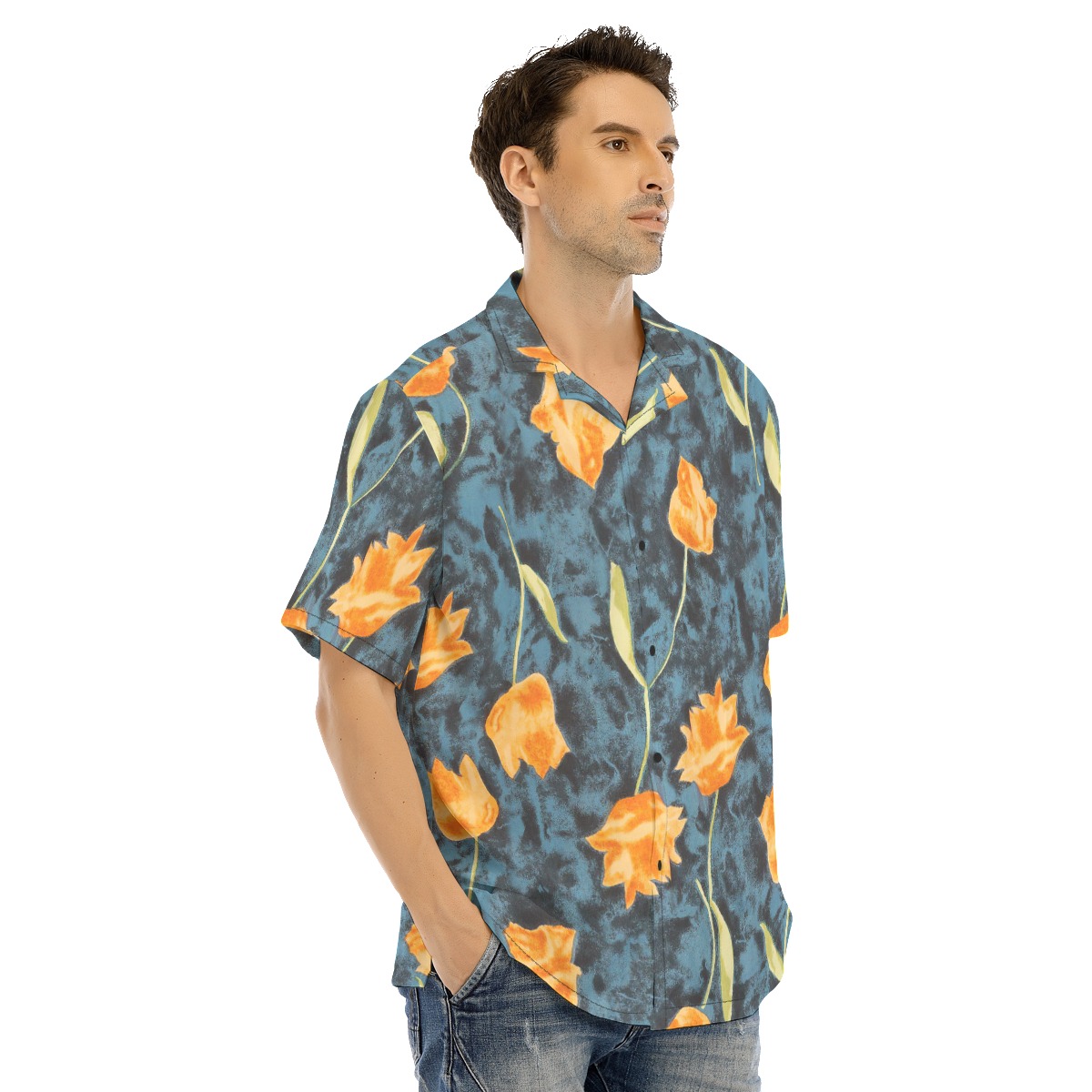 Floral Blue Hawaiian Shirt For Men