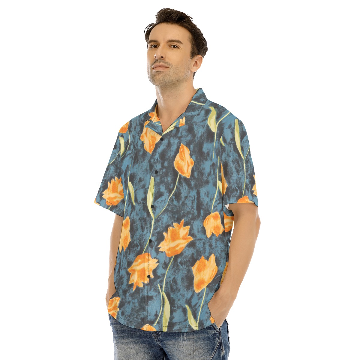 Floral Blue Hawaiian Shirt For Men