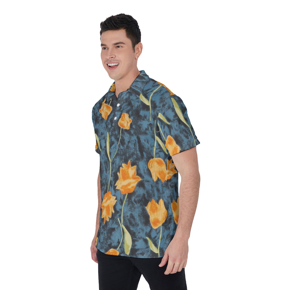 Orange Flowers Summer Hawaiian Polo Shirt For Men