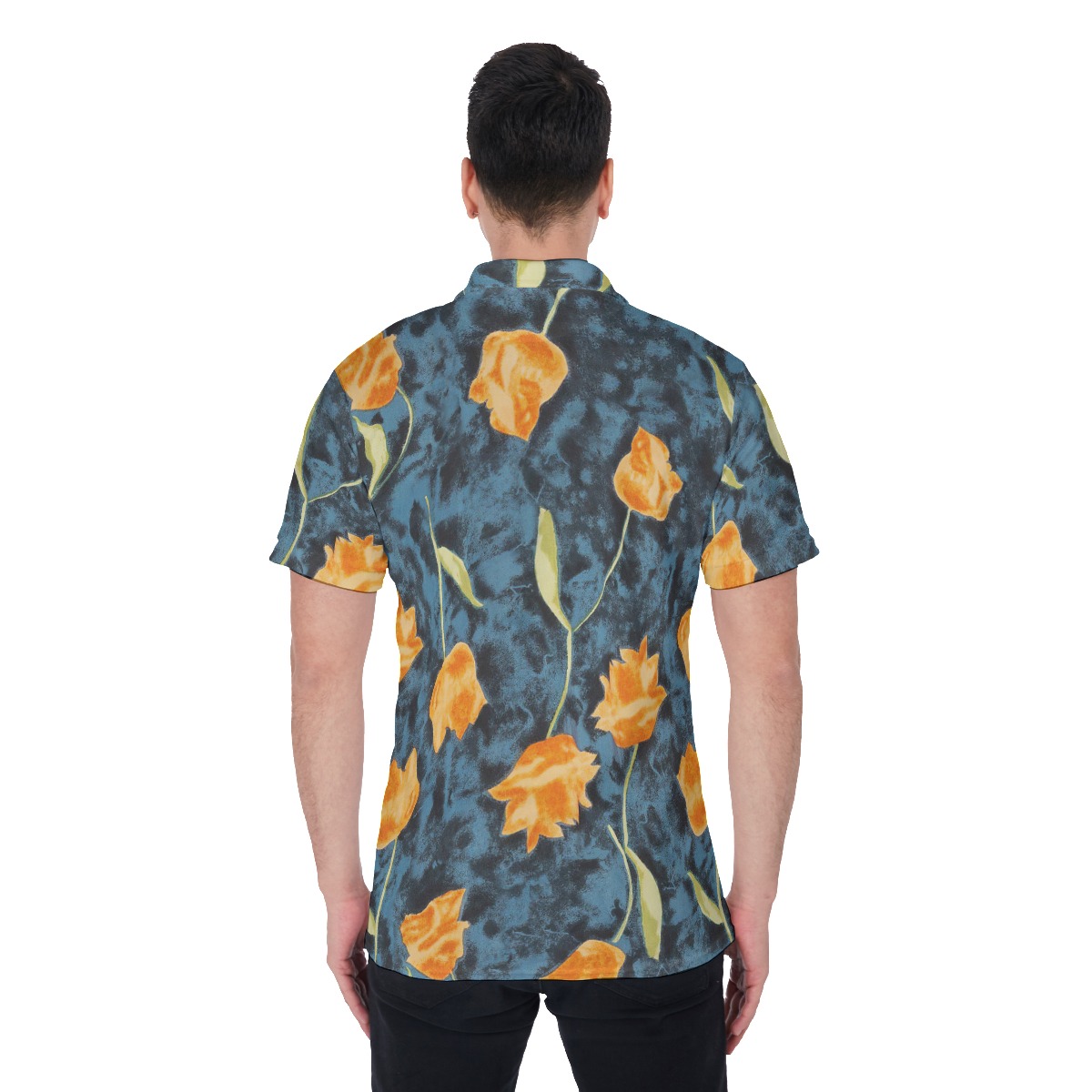 Orange Flowers Summer Hawaiian Polo Shirt For Men