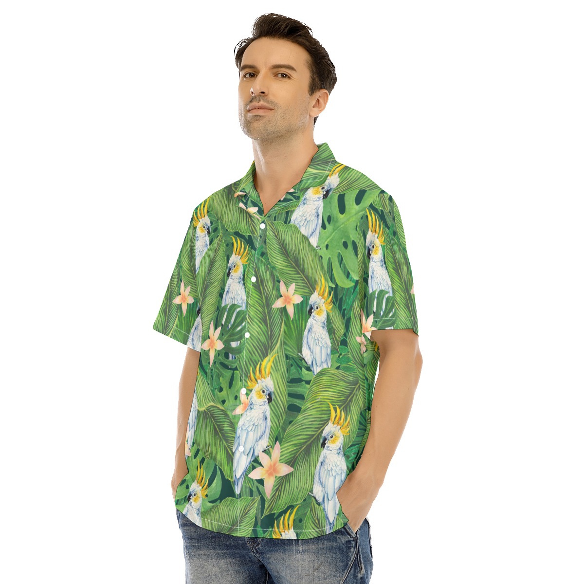 Parrot Tropical Green Hawaiian Shirt For Men