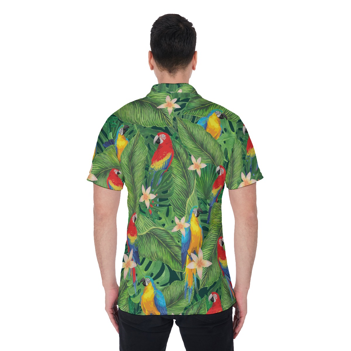 Tropical Bird Green Hawaiian Polo Shirt For Men
