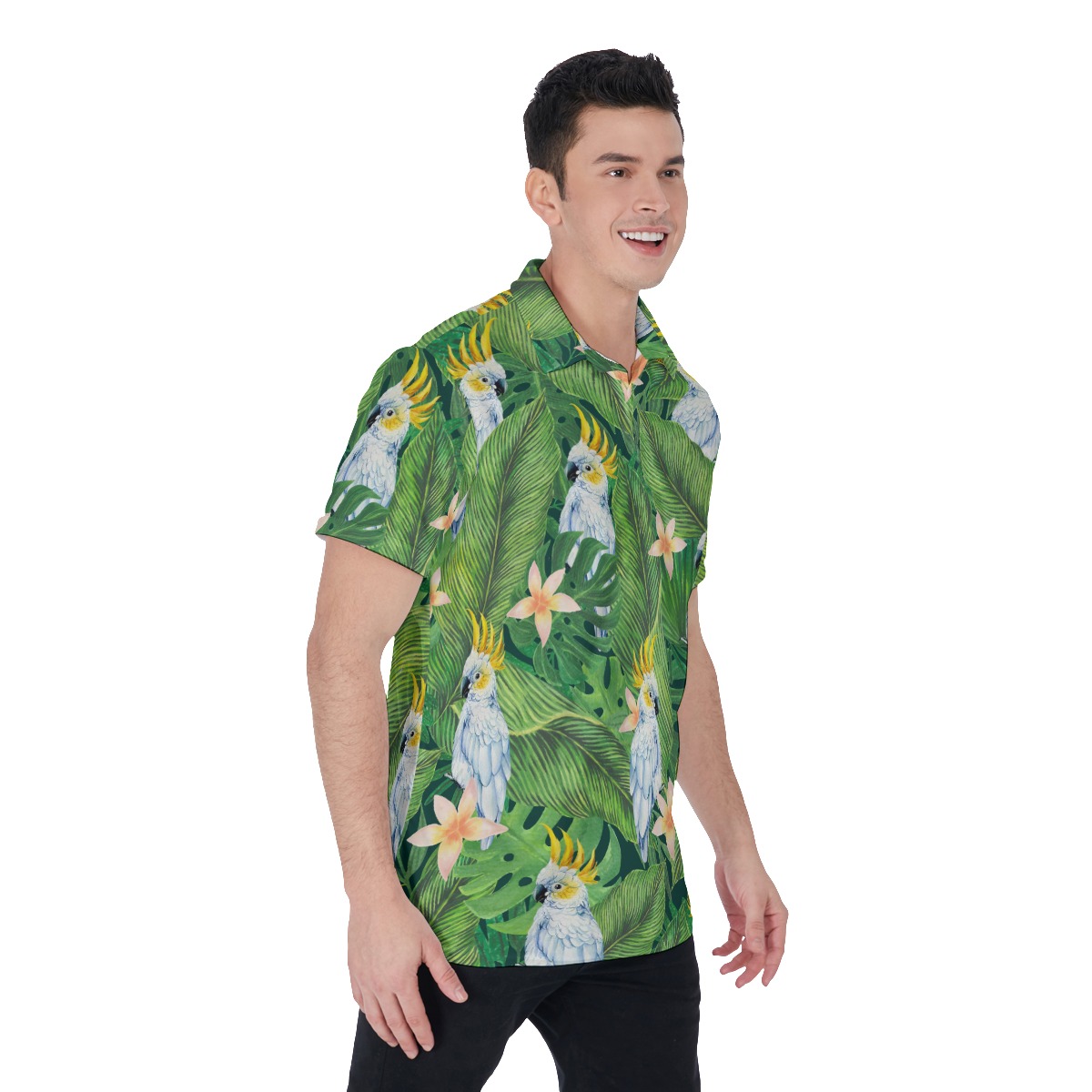Floral Parrot Hawaiian Polo Shirt For Men