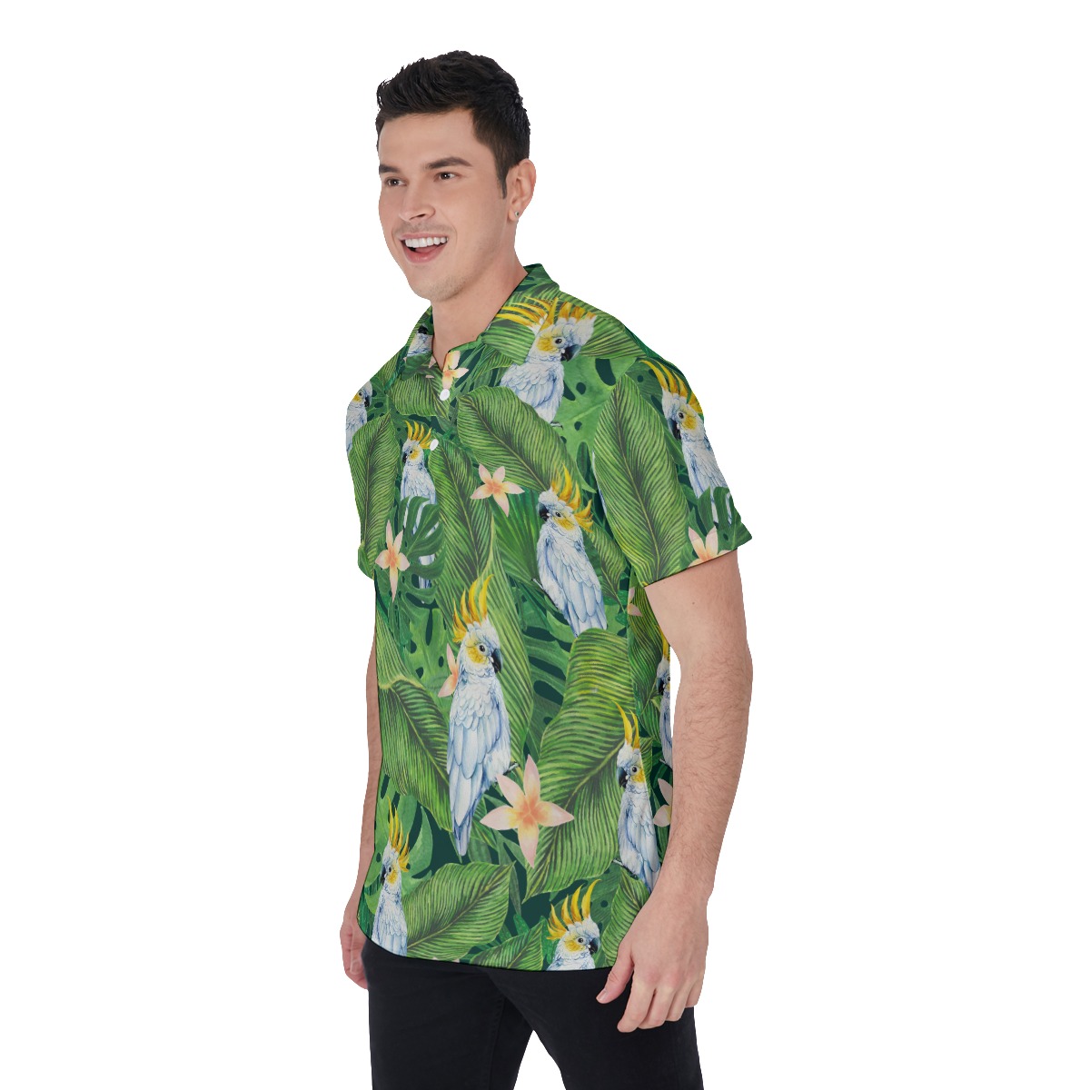 Floral Parrot Hawaiian Polo Shirt For Men