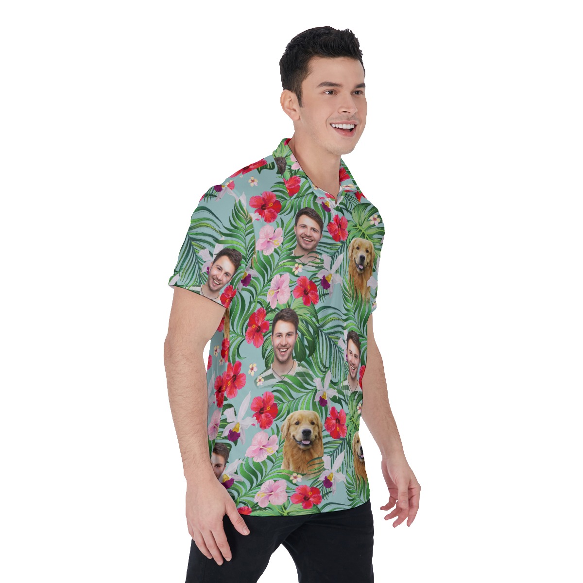 Floral Hawaiian Men's Polo Shirt With Multi Faces