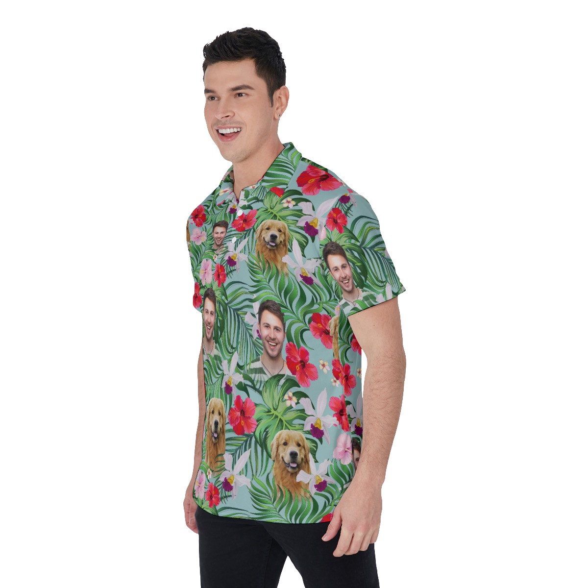 Floral Hawaiian Men's Polo Shirt With Multi Faces
