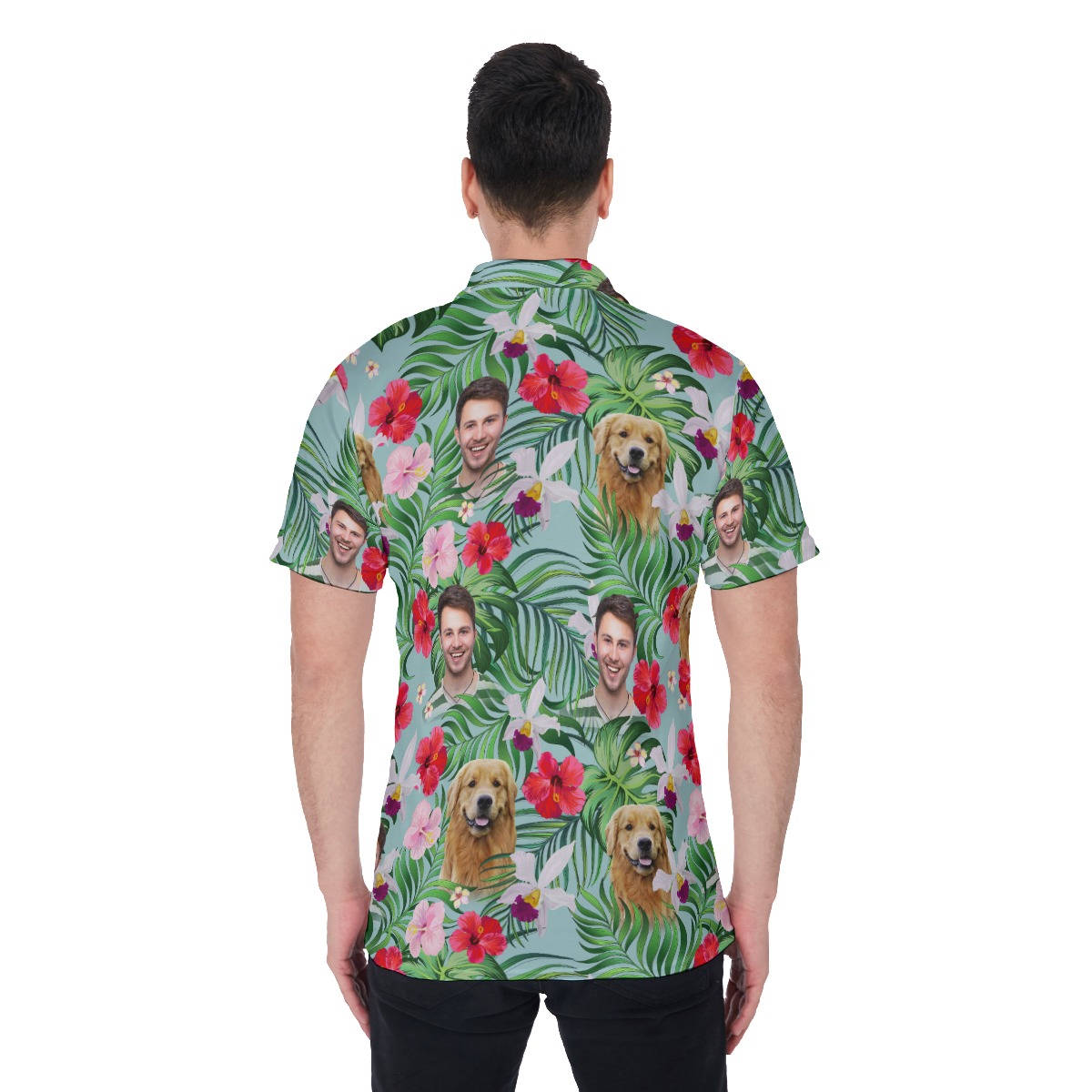 Floral Hawaiian Men's Polo Shirt With Multi Faces