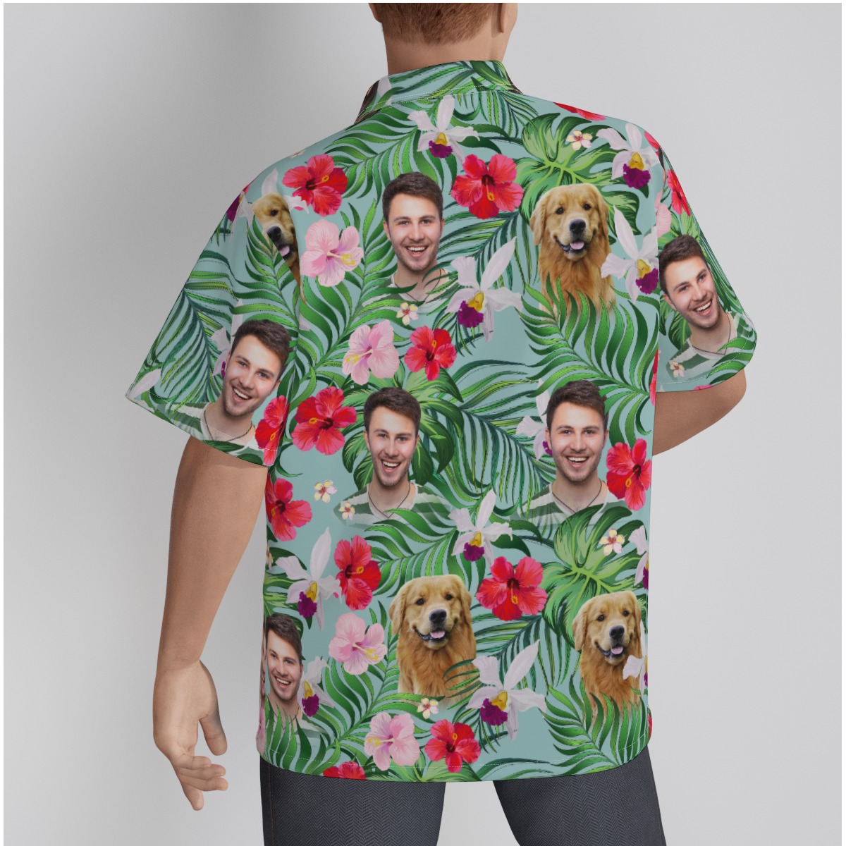 Hibiscus Men's Hawaiian Shirt With Custom 2 Faces