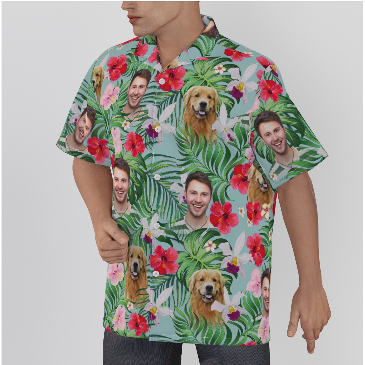 Hibiscus Men's Hawaiian Shirt With Custom 2 Faces