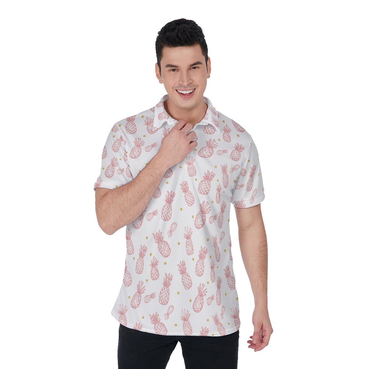 Pineapple Pink And White Men's Polo Shirt - variant image 1