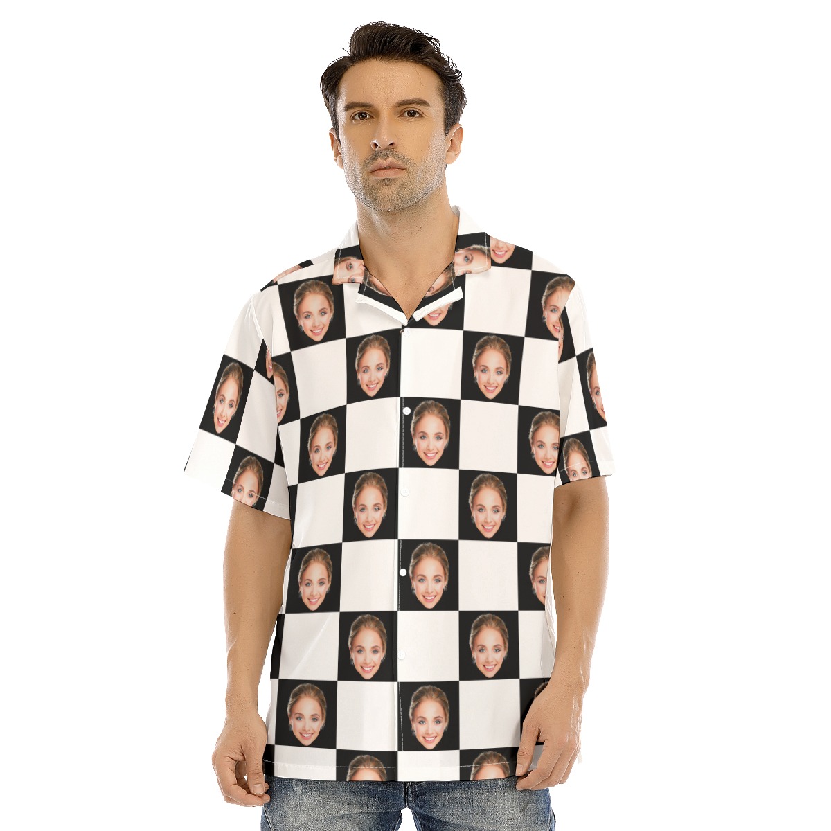 Funny Custom Face Caro Hawaiian Shirt For Men - variant image 1