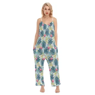 Cool Flamingo Tropical Aloha Cami Loose Jumpsuit For Women