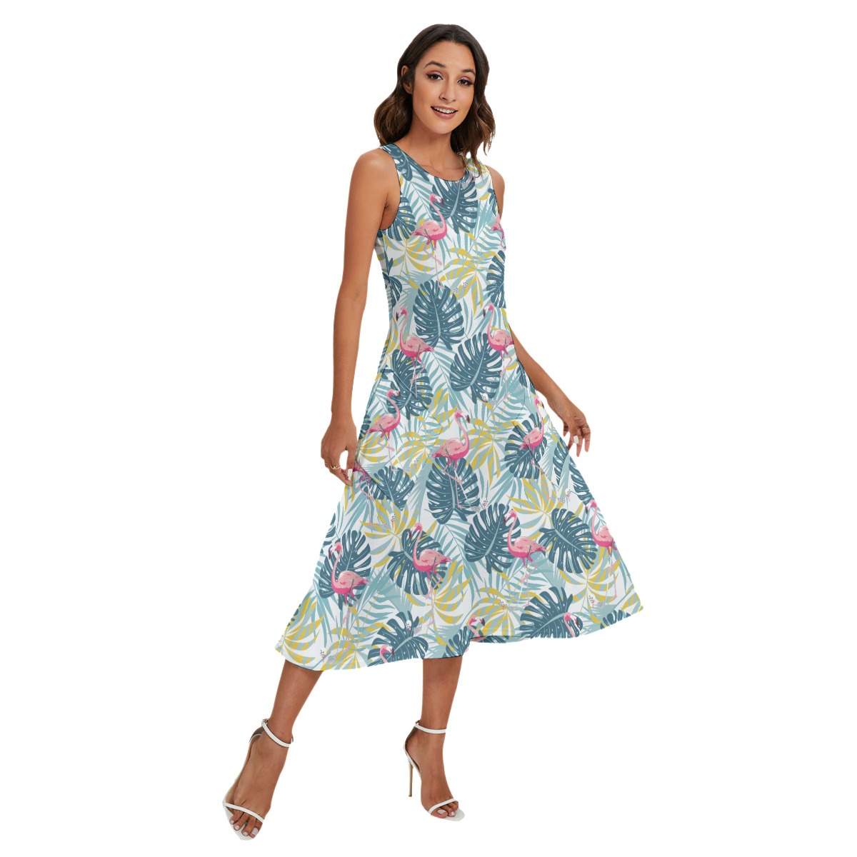 Tropical Leaves Flamingo Green Hawaiian Long Dress For Women - variant image 1