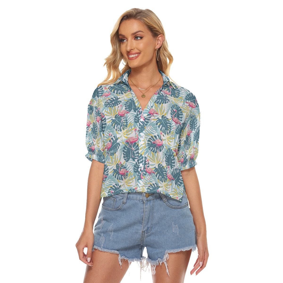 Flamingo Tropical Women's Aloha Cropped Shirt - variant image 1