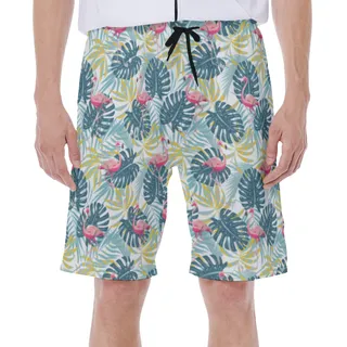 Tropical Leaves Flamingo Hawaiian Swim Trunks For Men