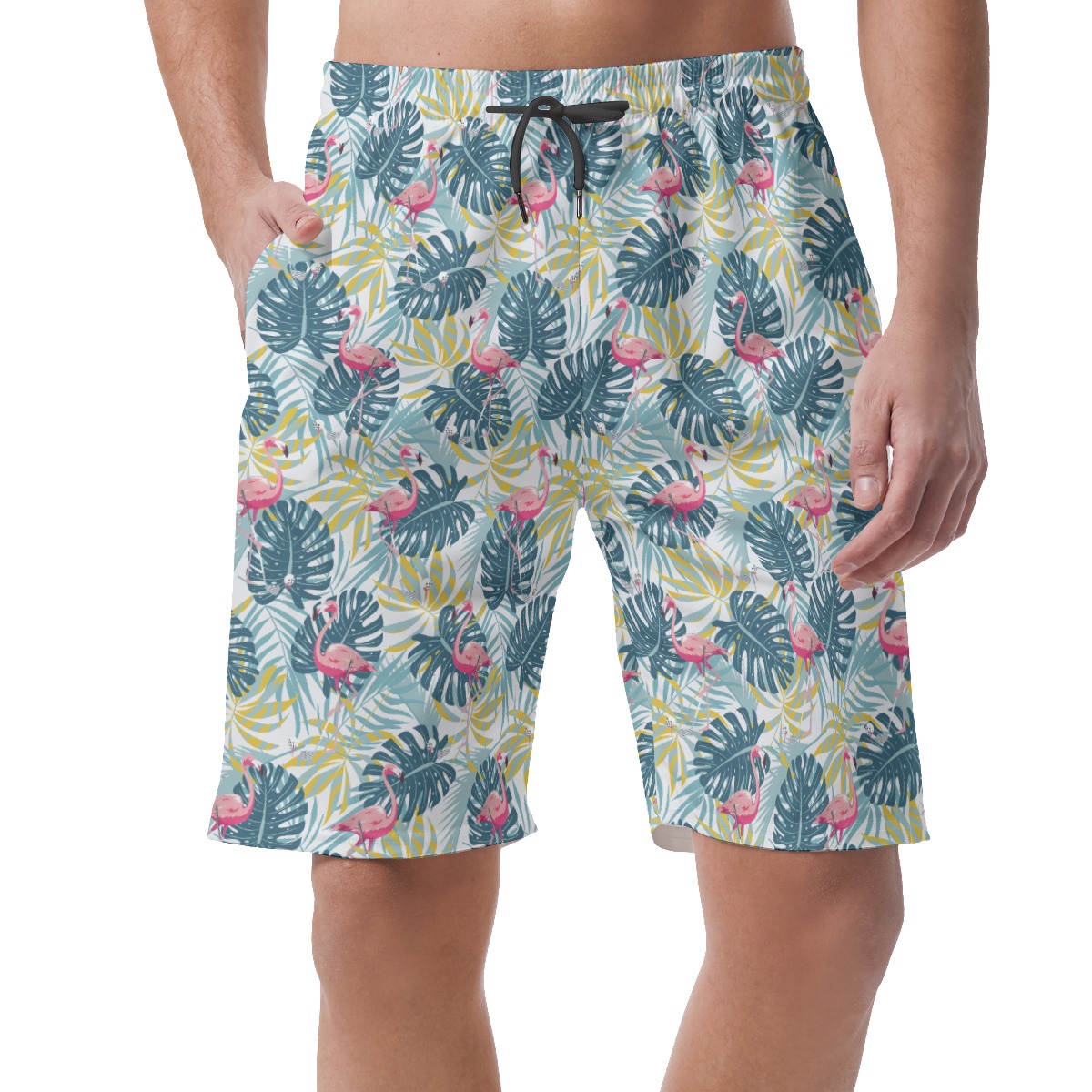 Flamingo Tropical Leaves Summer Beach Shorts For Men - variant image 1